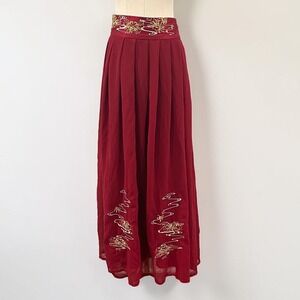 Chixia Red Gold Embroidered Hanfu Horse Face Mamian Skirt Wrap Pleated Maxi